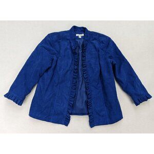 Dressbarn Women's Jacket Size Medium Blue Faux Suede Microfiber 3/4 Sleeve